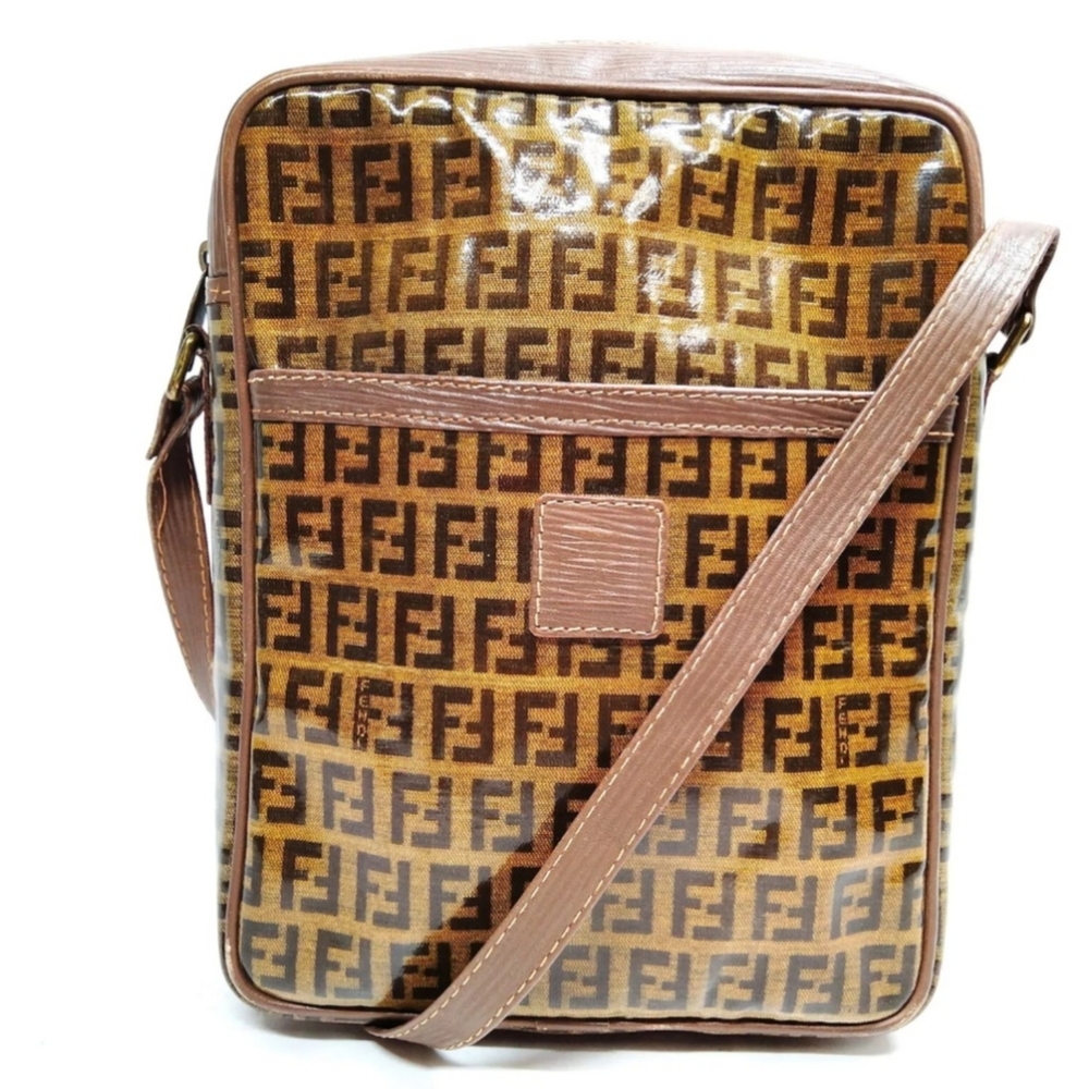 VINTAGE Fendi Vintage Zucca Coated Canvas Crossbody Bag Leather Trim
